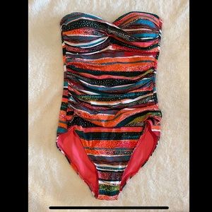 Striped one-piece swimsuit